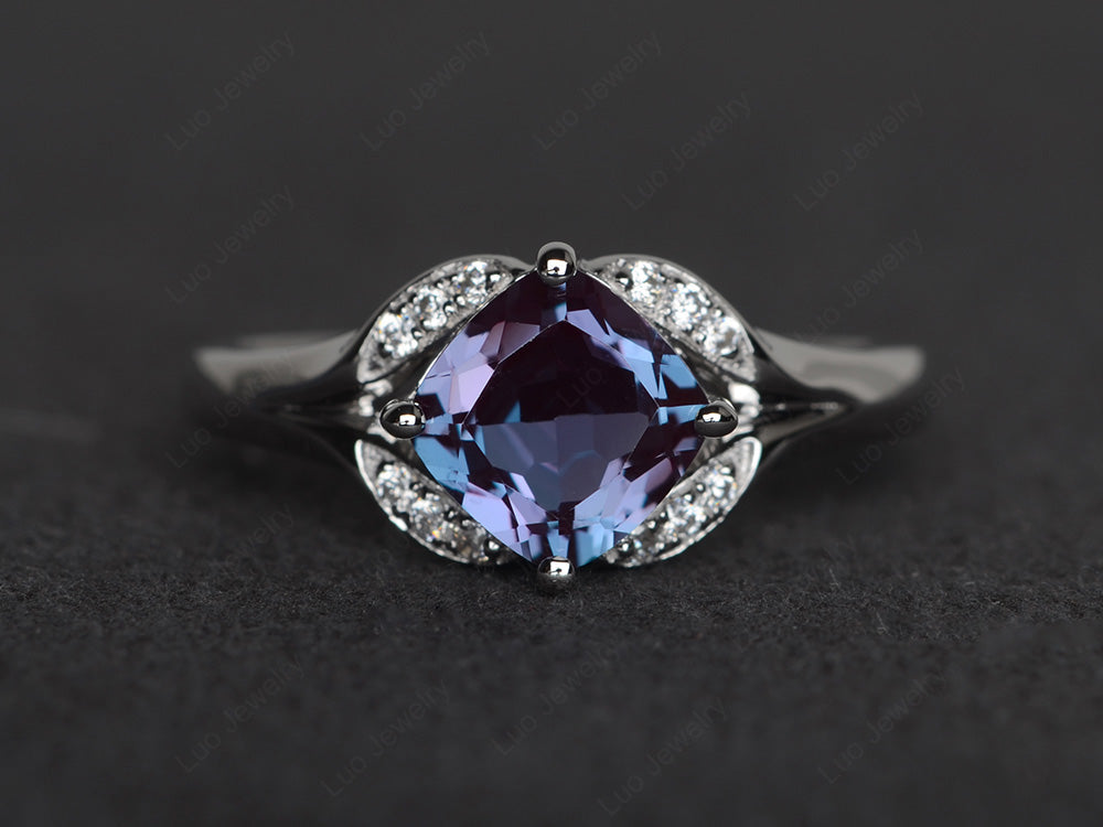 Art Deco Alexandrite Engagement Ring Cushion Cut - LUO Jewelry