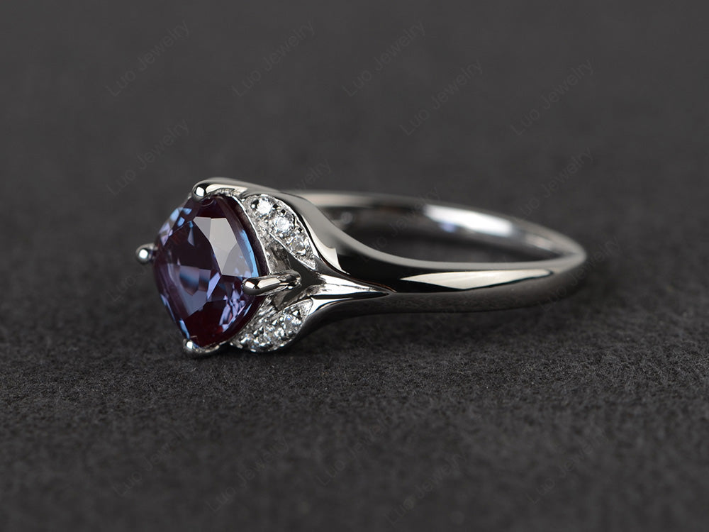 Art Deco Alexandrite Engagement Ring Cushion Cut - LUO Jewelry