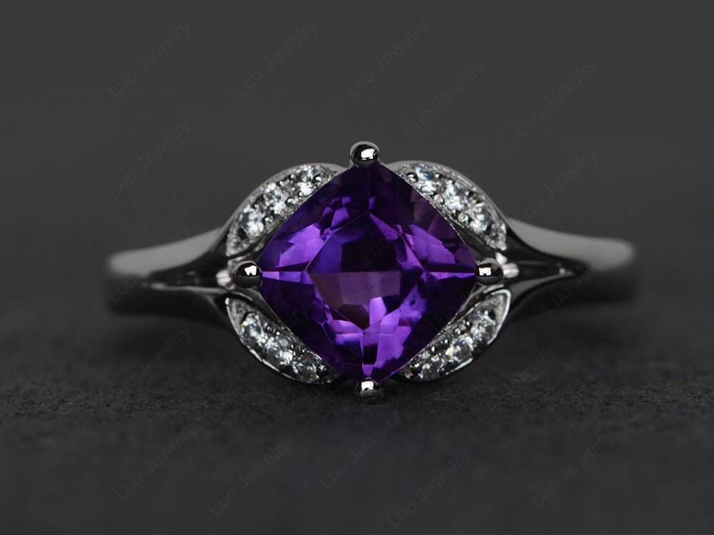 Art Deco Amethyst Engagement Ring Cushion Cut - LUO Jewelry