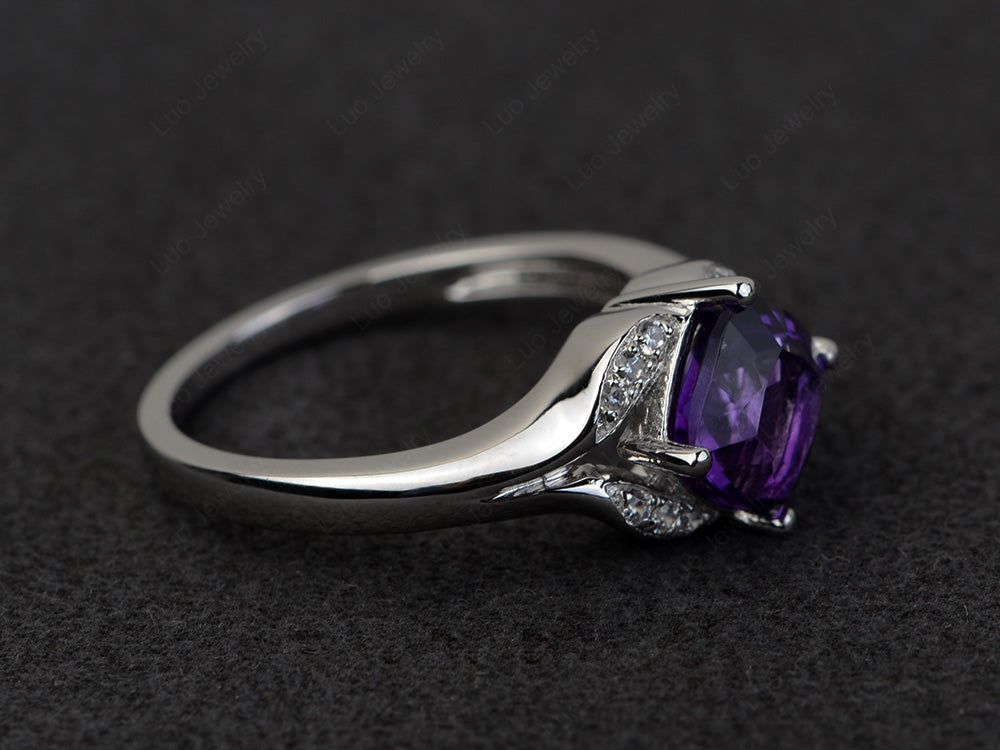 Art Deco Amethyst Engagement Ring Cushion Cut - LUO Jewelry