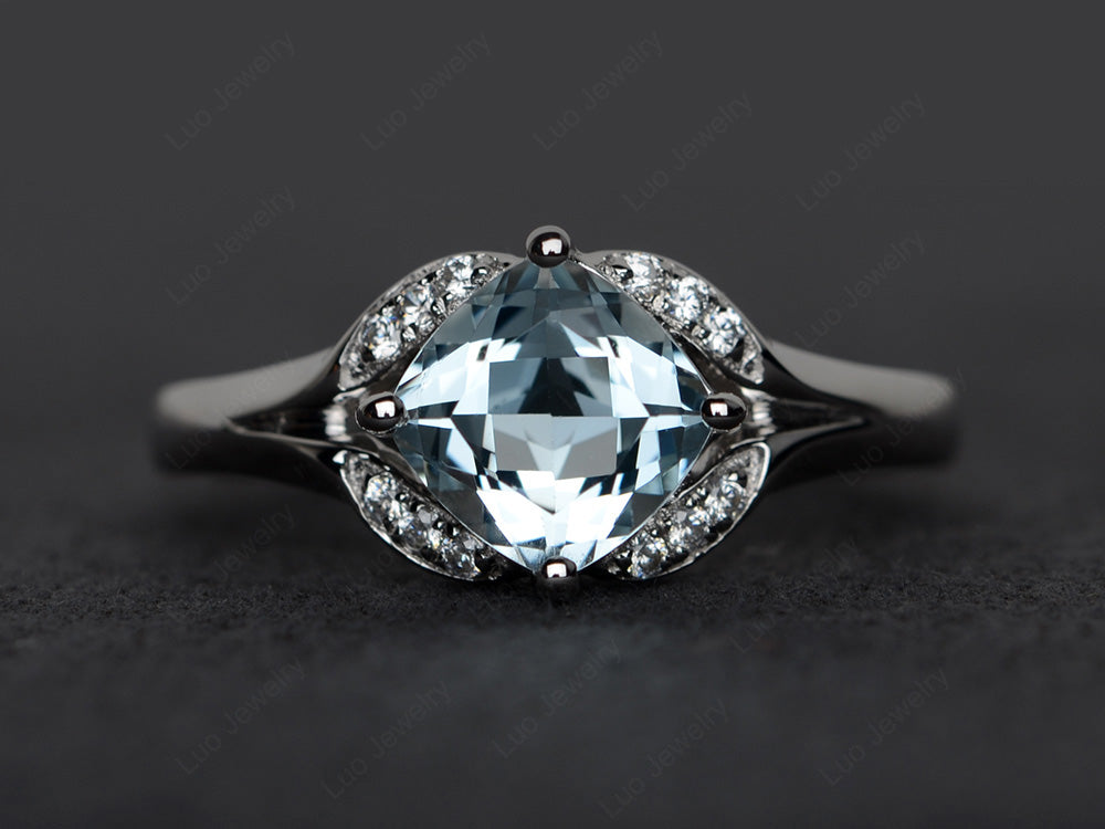 Art Deco Aquamarine Engagement Ring Cushion Cut - LUO Jewelry