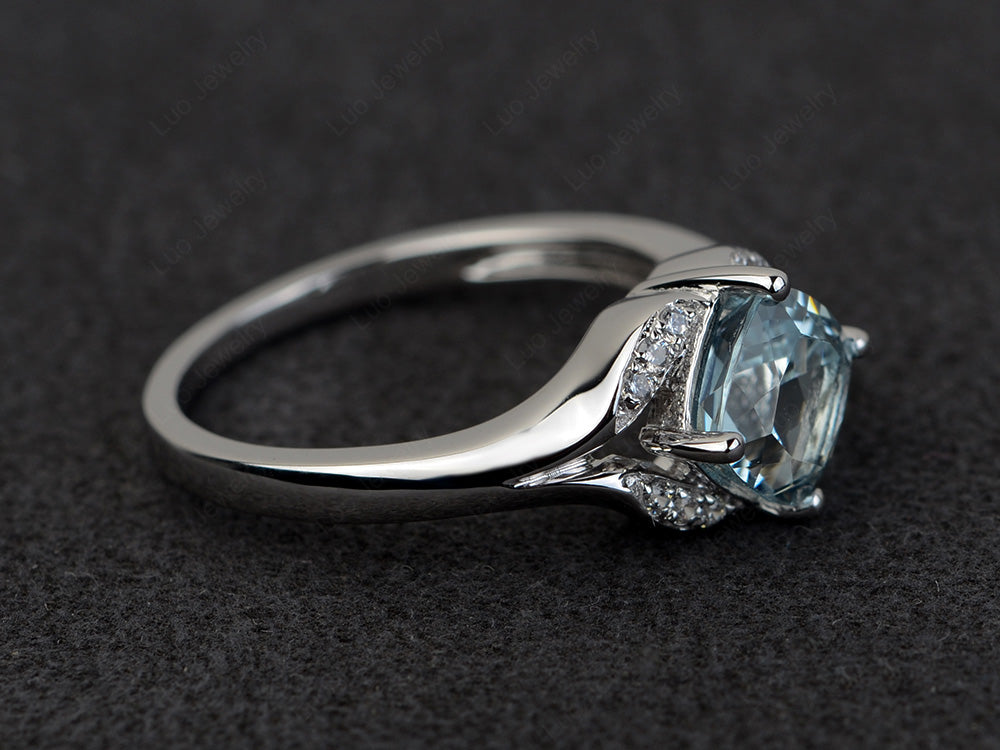 Art Deco Aquamarine Engagement Ring Cushion Cut - LUO Jewelry