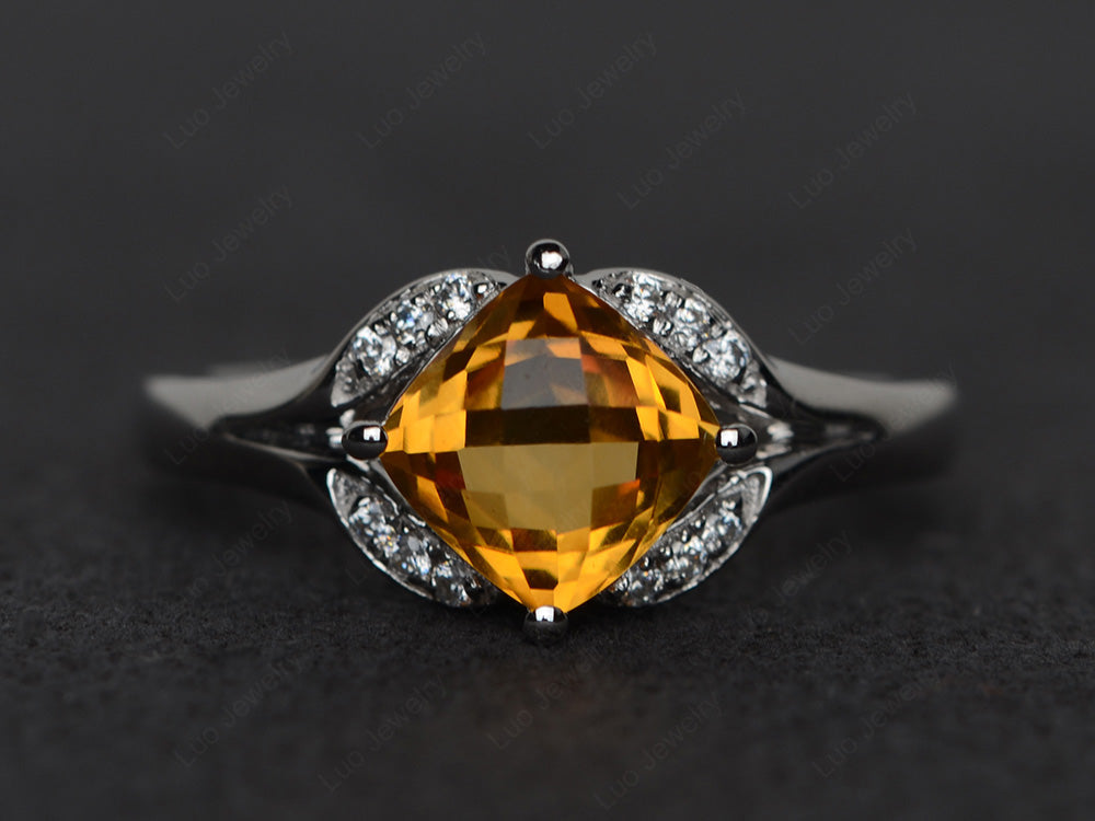 Art Deco Citrine Engagement Ring Cushion Cut - LUO Jewelry