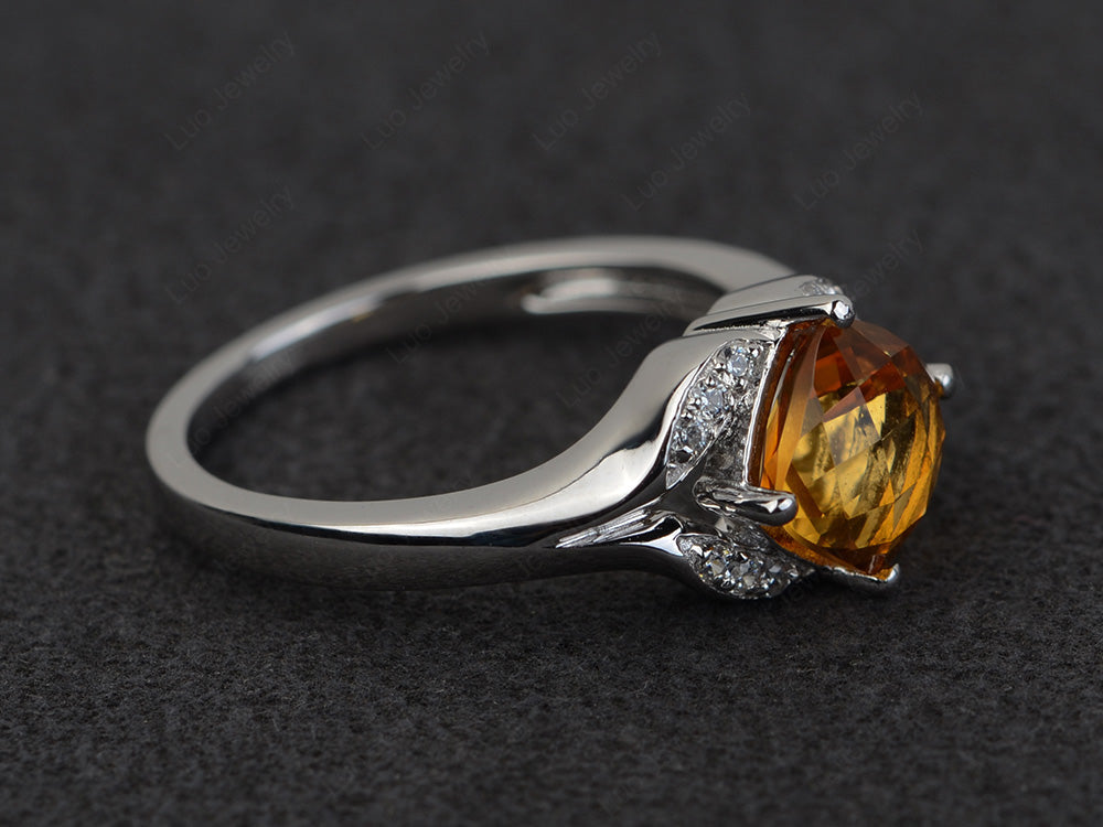 Art Deco Citrine Engagement Ring Cushion Cut - LUO Jewelry