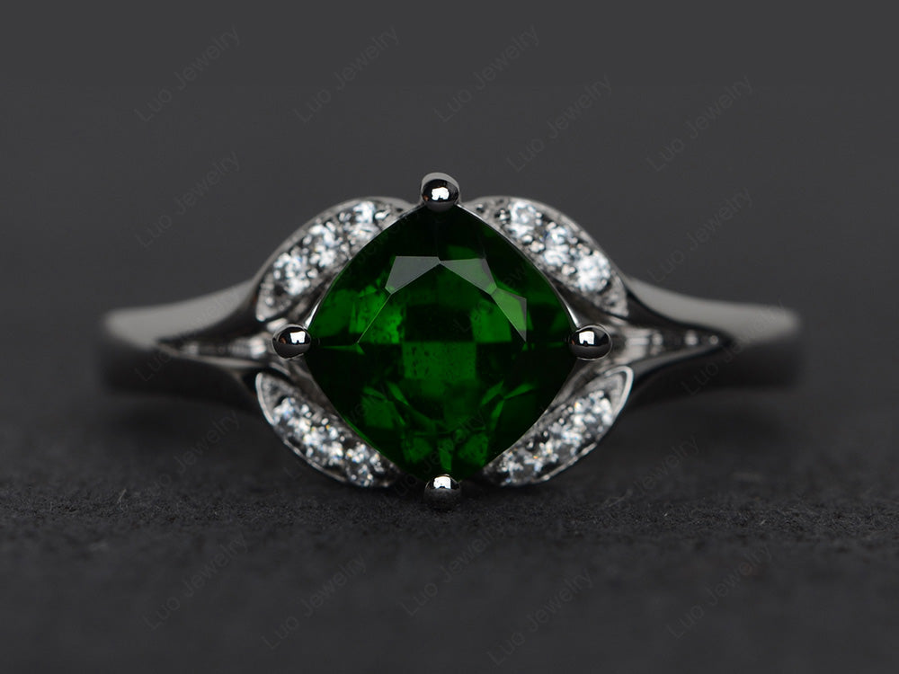 Art Deco Diopside Engagement Ring Cushion Cut - LUO Jewelry