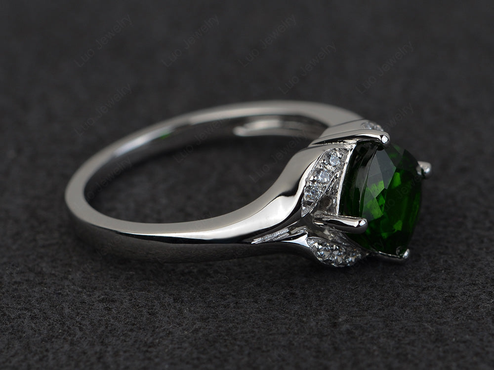 Art Deco Diopside Engagement Ring Cushion Cut - LUO Jewelry