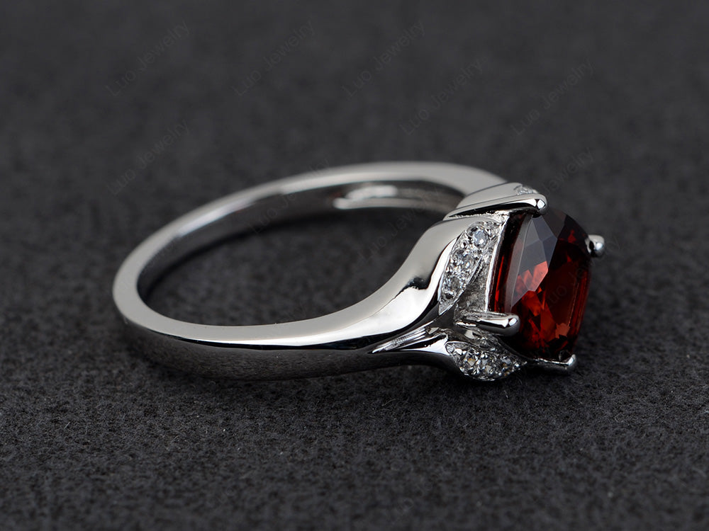 Art Deco Garnet Engagement Ring Cushion Cut - LUO Jewelry