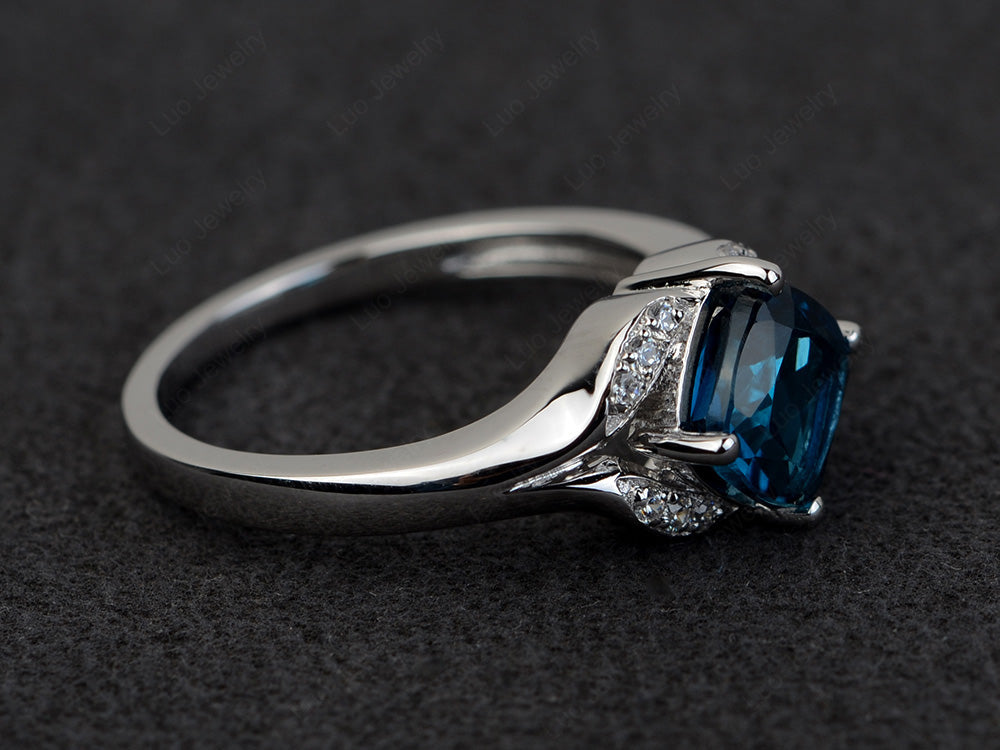 Art Deco London Blue Topaz Engagement Ring Cushion Cut - LUO Jewelry