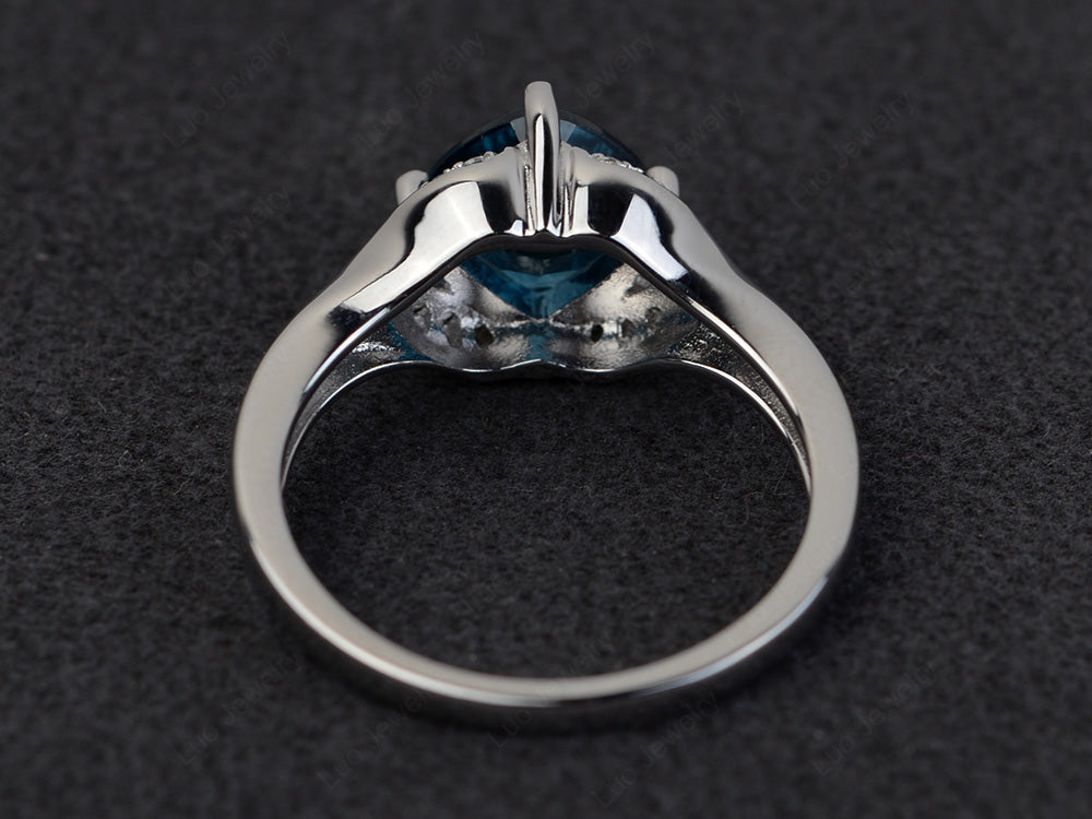 Art Deco London Blue Topaz Engagement Ring Cushion Cut - LUO Jewelry