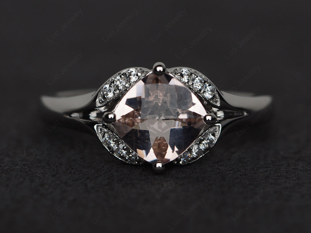 Art Deco Morganite Engagement Ring Cushion Cut - LUO Jewelry