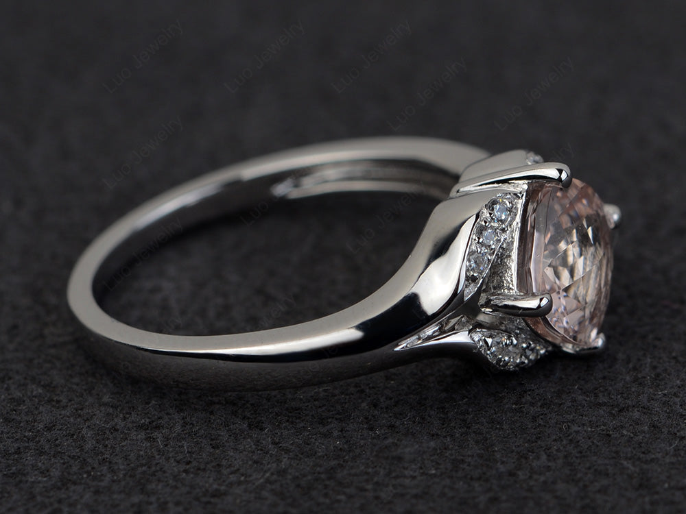 Art Deco Morganite Engagement Ring Cushion Cut - LUO Jewelry