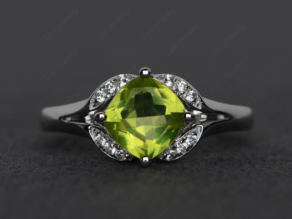 Art Deco Peridot Engagement Ring Cushion Cut - LUO Jewelry