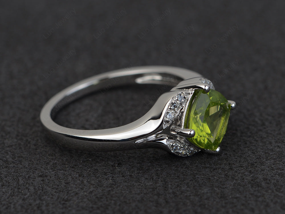Art Deco Peridot Engagement Ring Cushion Cut - LUO Jewelry