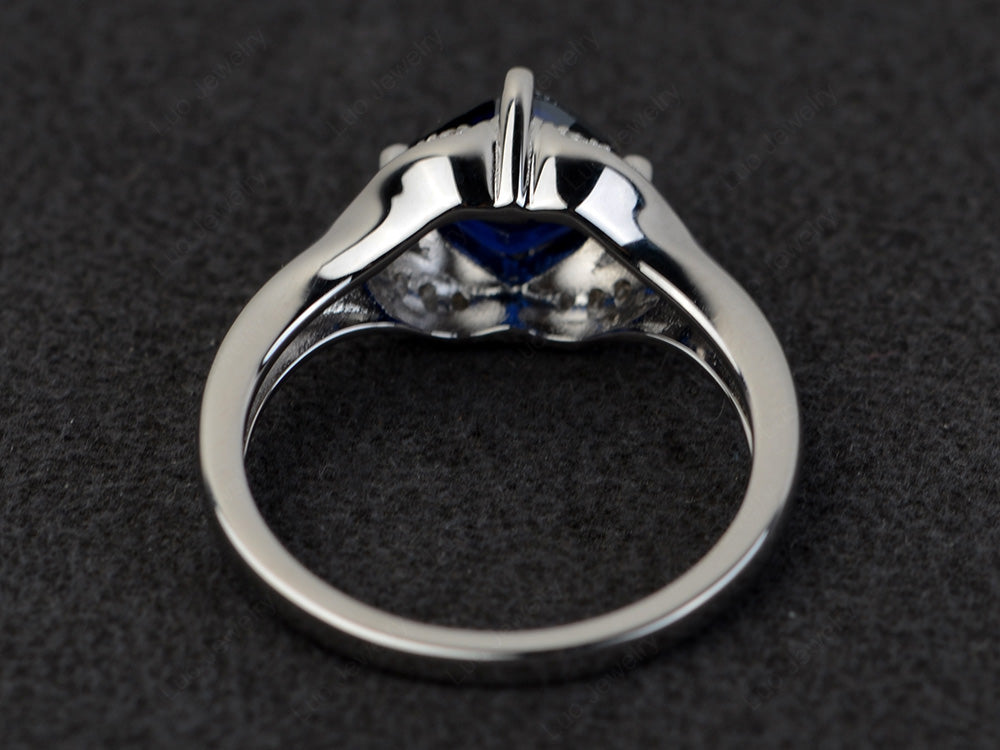 Art Deco Lab Sapphire Engagement Ring Cushion Cut - LUO Jewelry