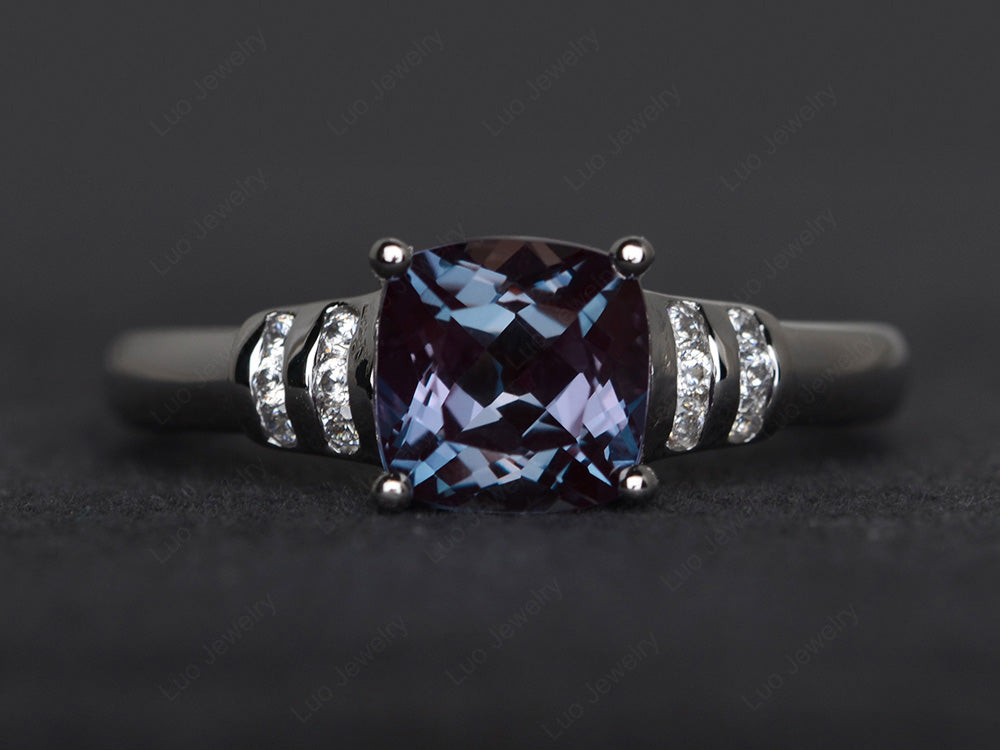 Cushion Cut Alexandrite Wedding Ring Silver - LUO Jewelry