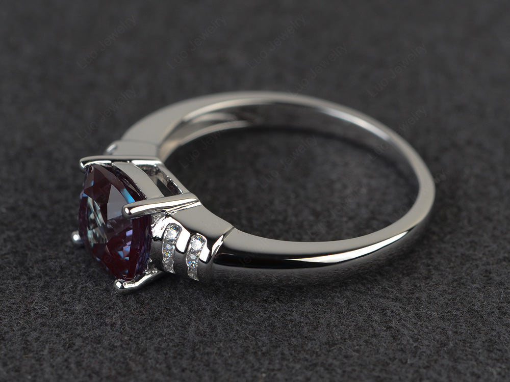 Cushion Cut Alexandrite Wedding Ring Silver - LUO Jewelry