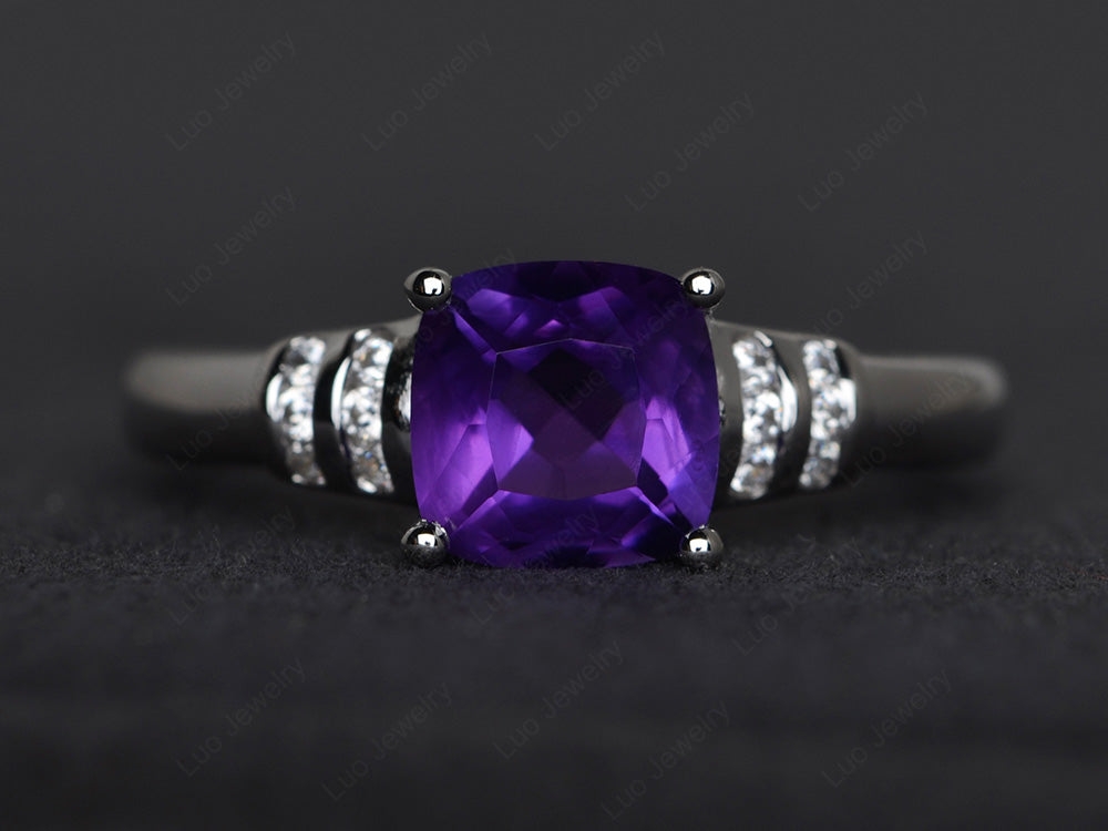 Cushion Cut Amethyst Wedding Ring Silver - LUO Jewelry