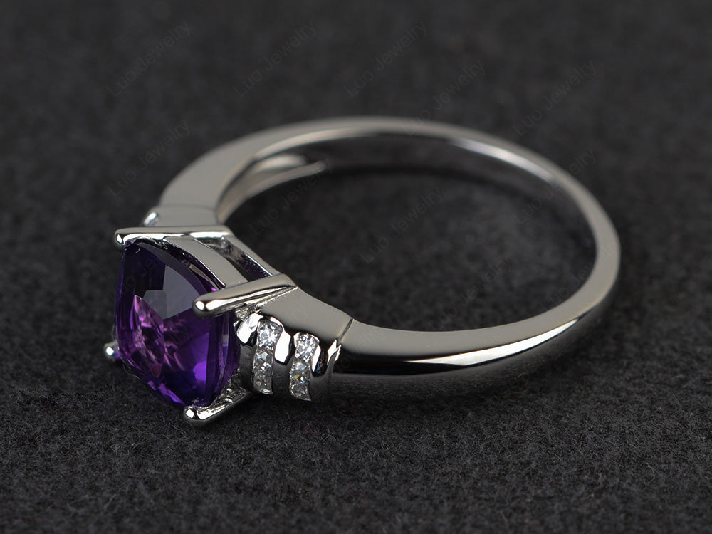 Cushion Cut Amethyst Wedding Ring Silver - LUO Jewelry