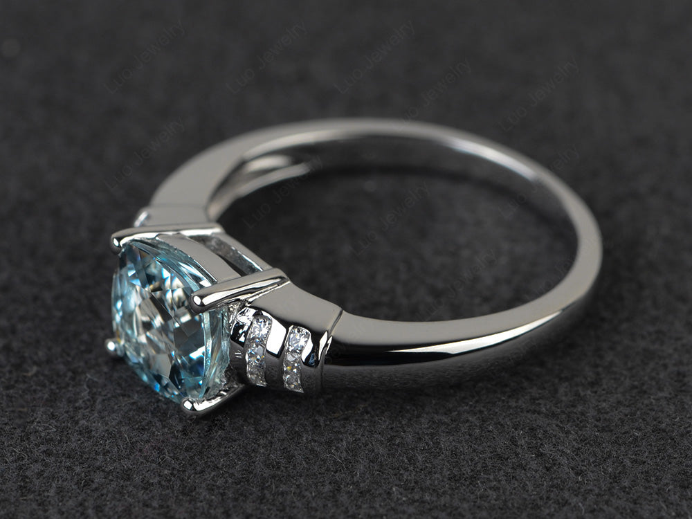 Cushion Cut Aquamarine Wedding Ring Silver - LUO Jewelry