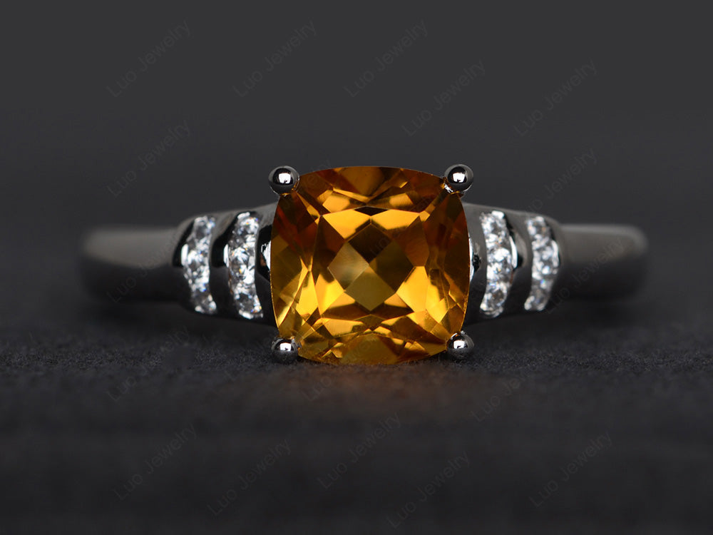 Cushion Cut Citrine Wedding Ring Silver - LUO Jewelry