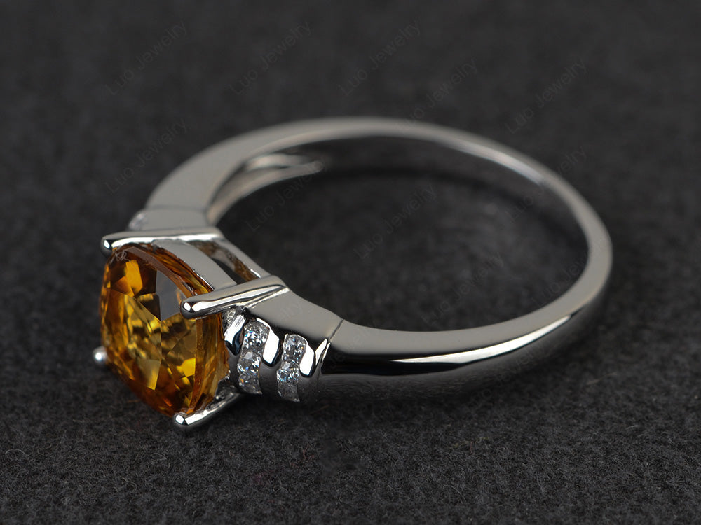 Cushion Cut Citrine Wedding Ring Silver - LUO Jewelry