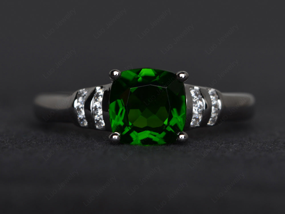 Cushion Cut Diopside Wedding Ring Silver - LUO Jewelry