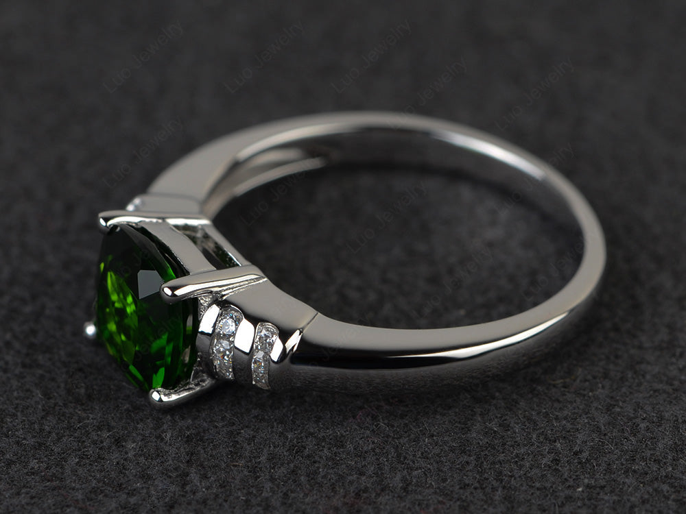 Cushion Cut Diopside Wedding Ring Silver - LUO Jewelry