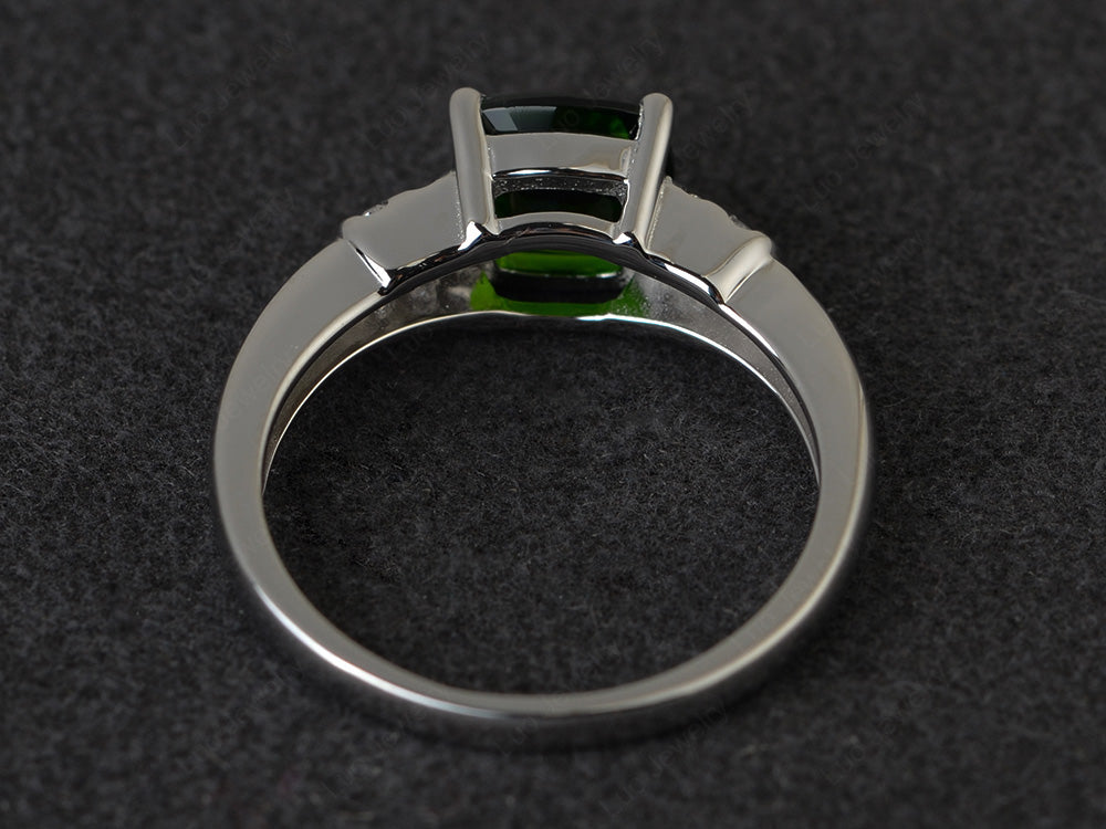 Cushion Cut Diopside Wedding Ring Silver - LUO Jewelry