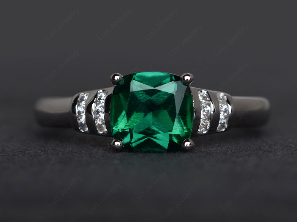 Cushion Cut Lab Emerald Wedding Ring Silver - LUO Jewelry