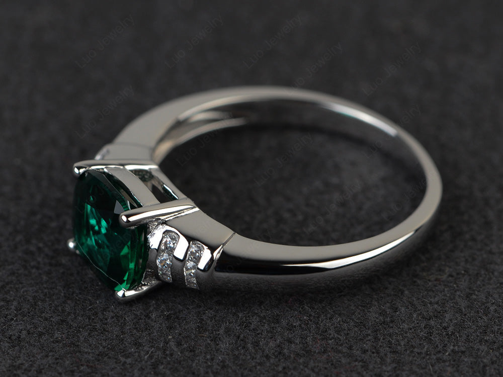Cushion Cut Lab Emerald Wedding Ring Silver - LUO Jewelry