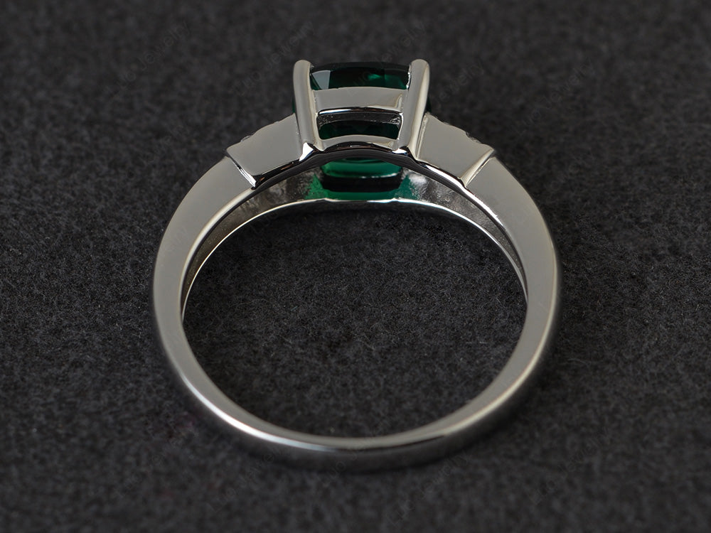 Cushion Cut Lab Emerald Wedding Ring Silver - LUO Jewelry