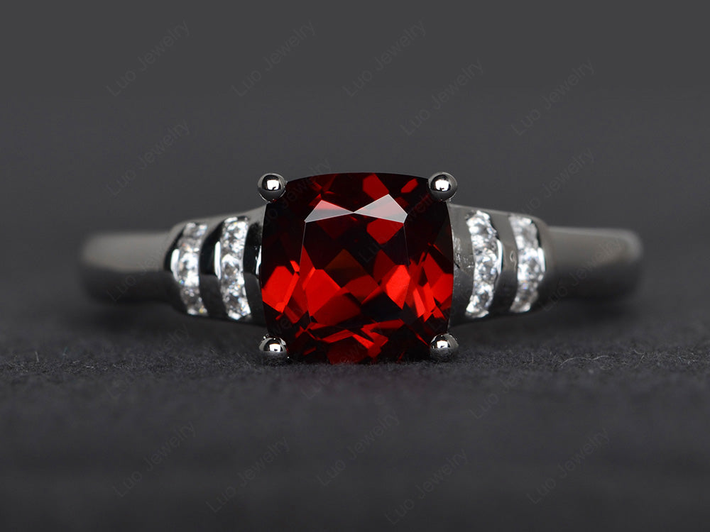 Cushion Cut Garnet Wedding Ring Silver - LUO Jewelry