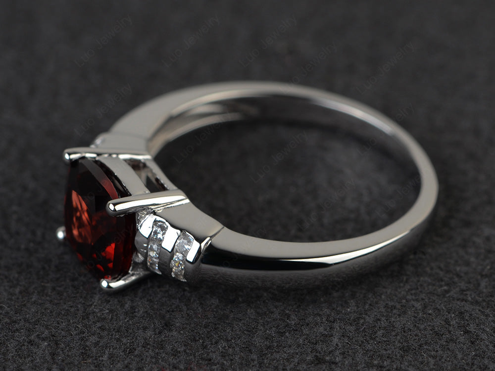 Cushion Cut Garnet Wedding Ring Silver - LUO Jewelry
