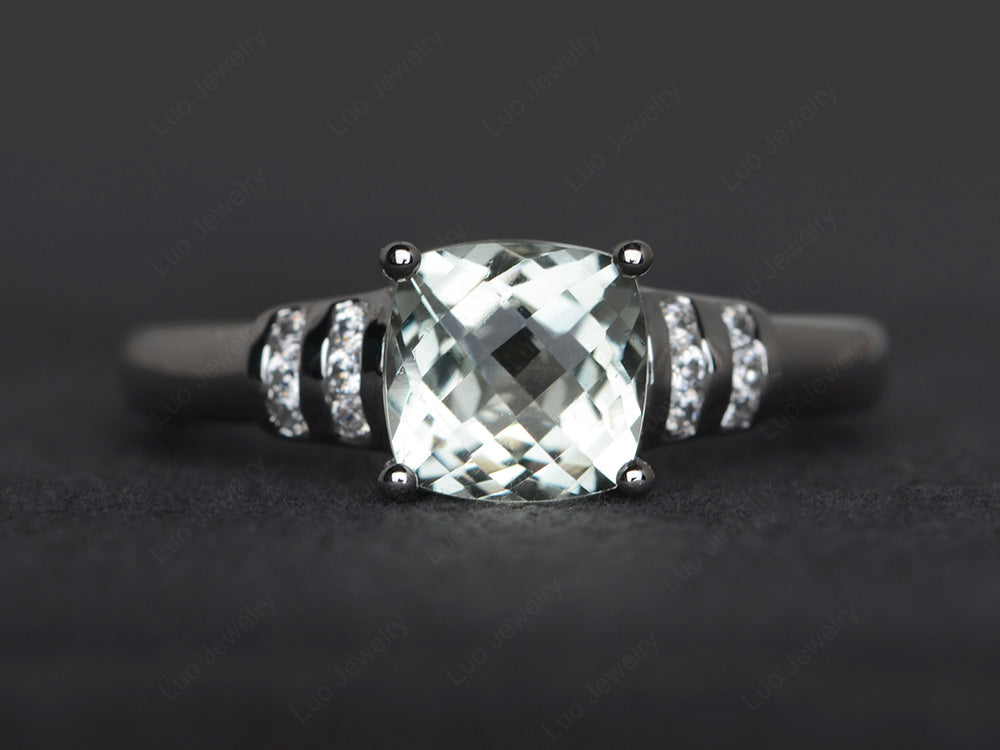 Cushion Cut Green Amethyst Wedding Ring Silver - LUO Jewelry