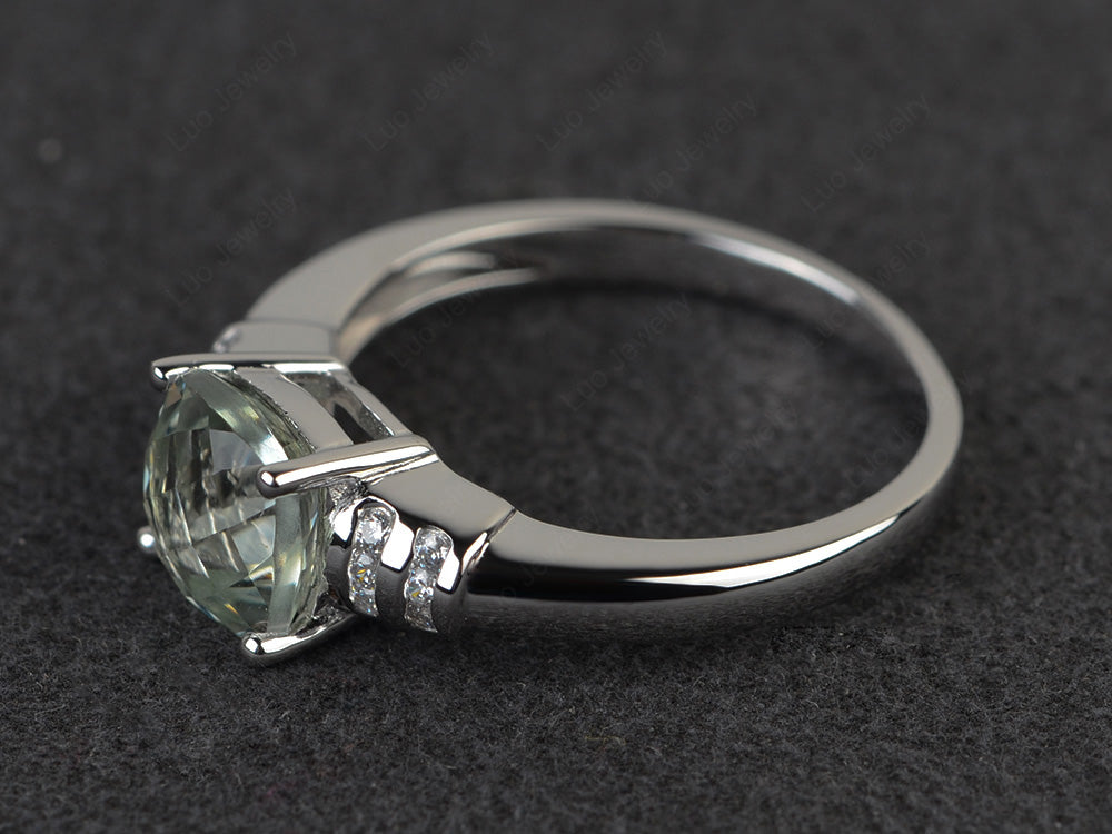 Cushion Cut Green Amethyst Wedding Ring Silver - LUO Jewelry