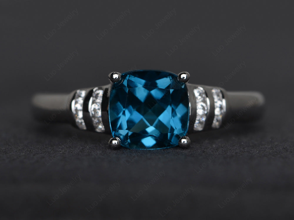 Cushion Cut London Blue Topaz Wedding Ring Silver - LUO Jewelry