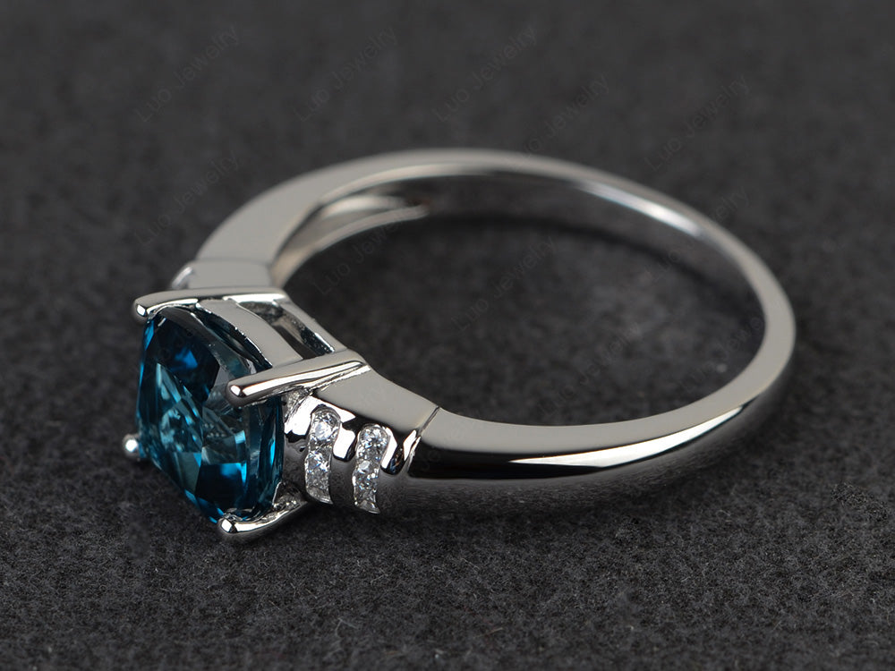 Cushion Cut London Blue Topaz Wedding Ring Silver - LUO Jewelry