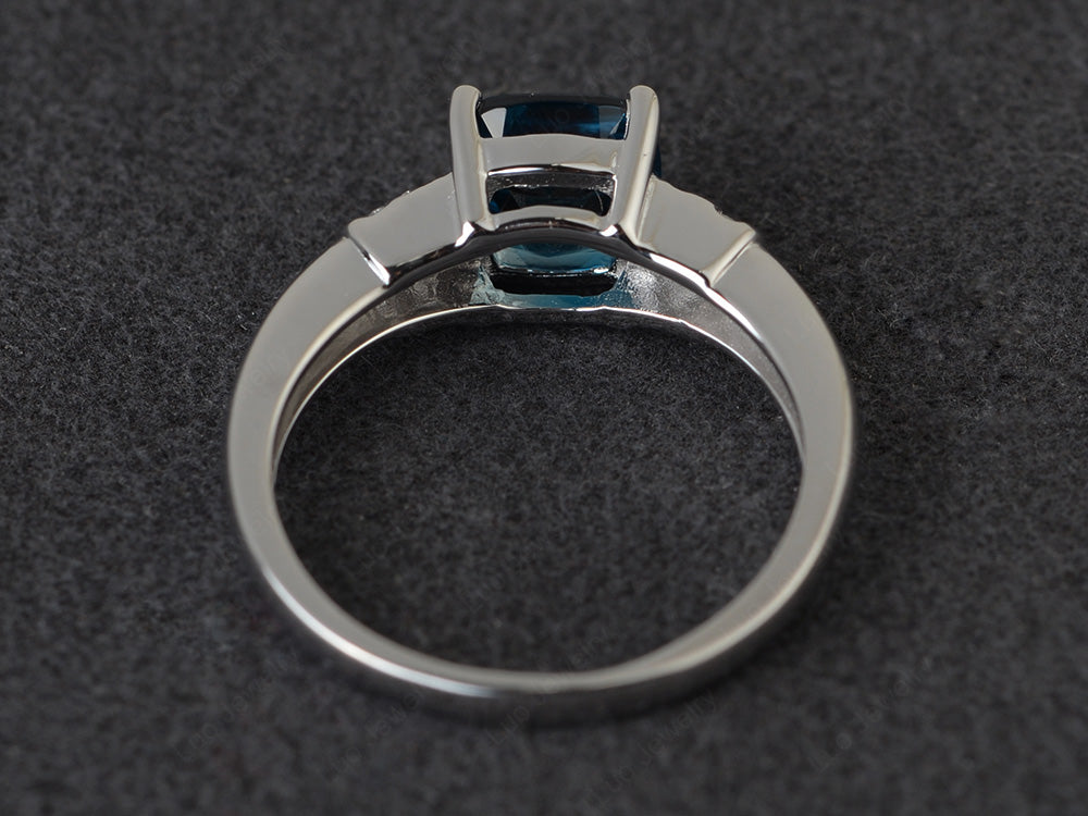 Cushion Cut London Blue Topaz Wedding Ring Silver - LUO Jewelry