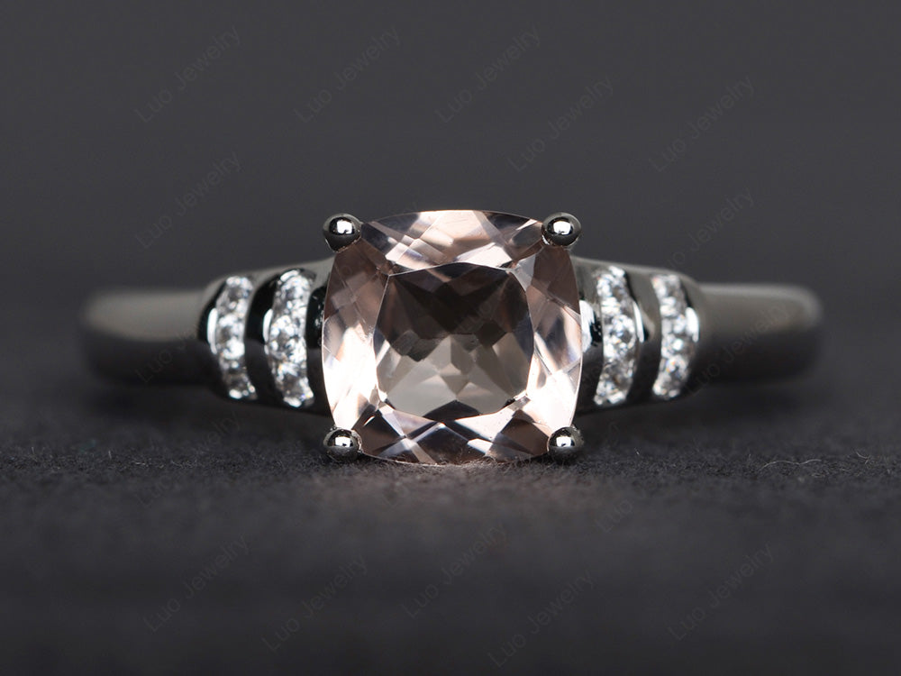 Cushion Cut Morganite Wedding Ring Silver - LUO Jewelry