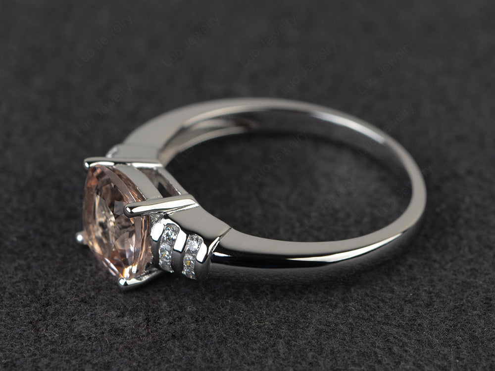 Cushion Cut Morganite Wedding Ring Silver - LUO Jewelry