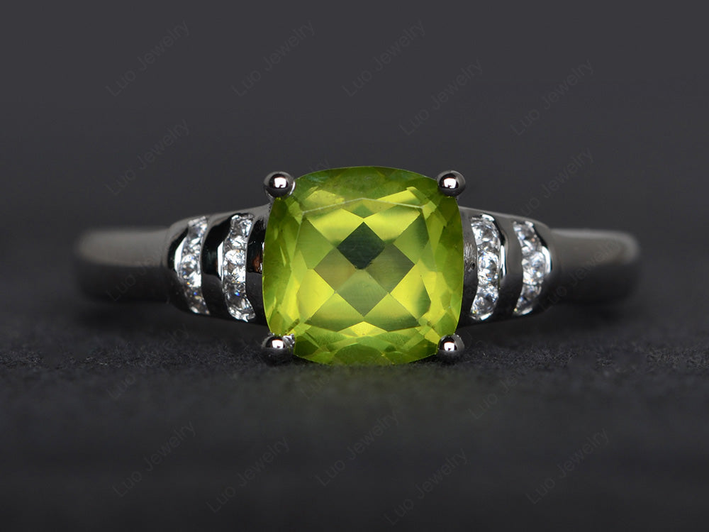 Cushion Cut Peridot Wedding Ring Silver - LUO Jewelry