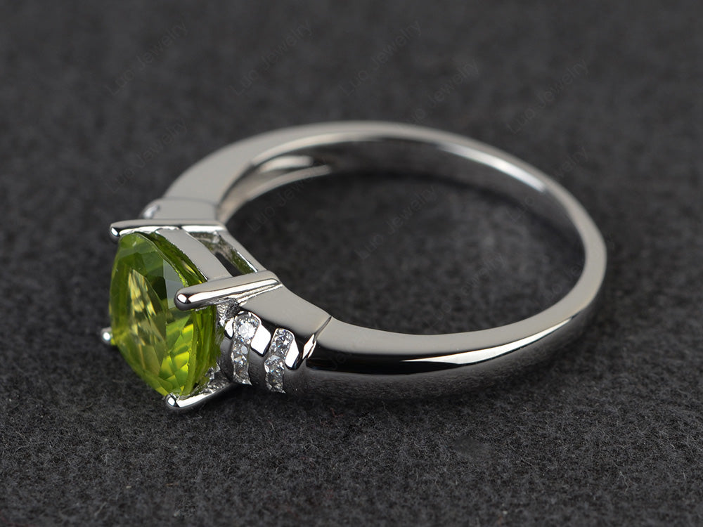 Cushion Cut Peridot Wedding Ring Silver - LUO Jewelry