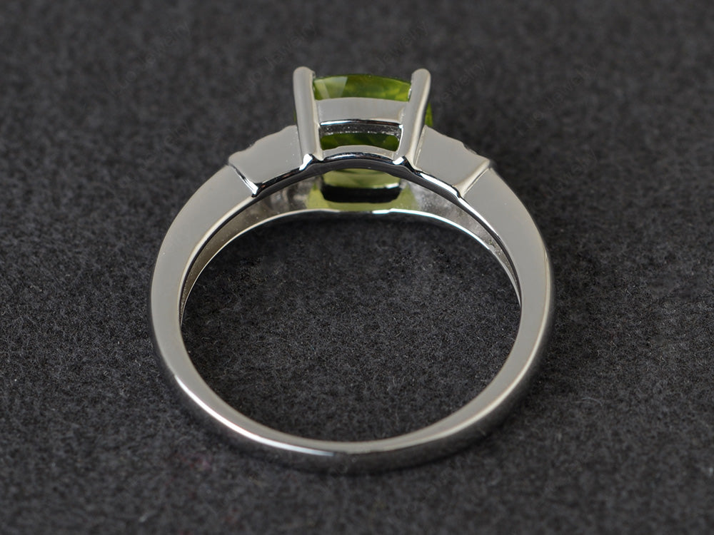Cushion Cut Peridot Wedding Ring Silver - LUO Jewelry