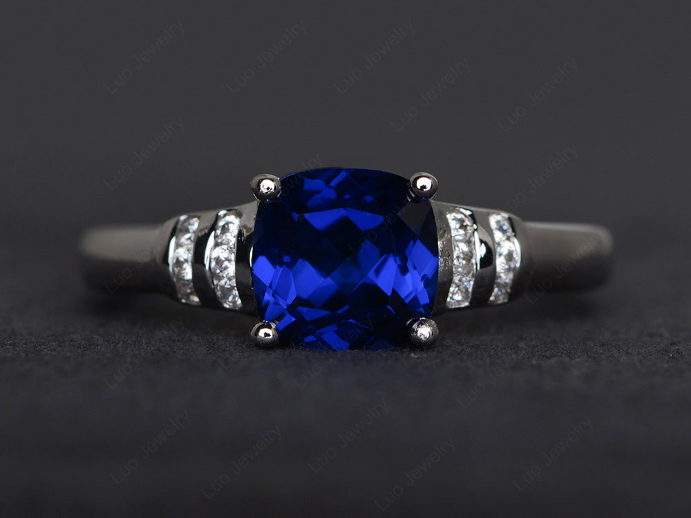 Cushion Cut Lab Sapphire Wedding Ring Silver - LUO Jewelry