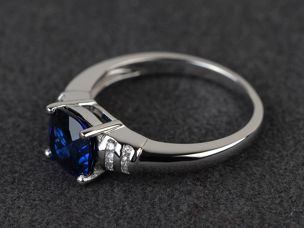 Cushion Cut Lab Sapphire Wedding Ring Silver - LUO Jewelry