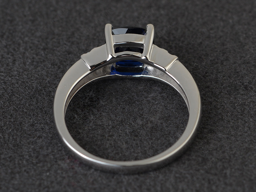 Cushion Cut Lab Sapphire Wedding Ring Silver - LUO Jewelry