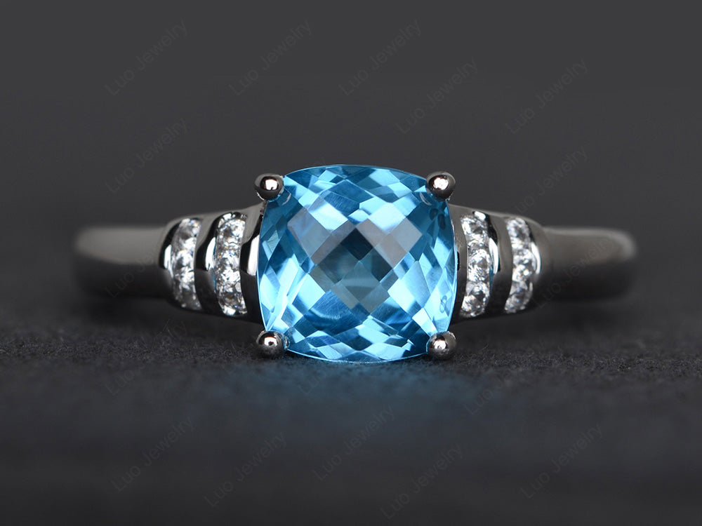 Cushion Cut Swiss Blue Topaz Wedding Ring Silver - LUO Jewelry