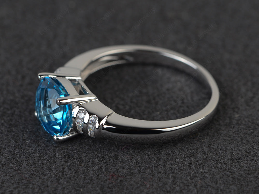 Cushion Cut Swiss Blue Topaz Wedding Ring Silver - LUO Jewelry