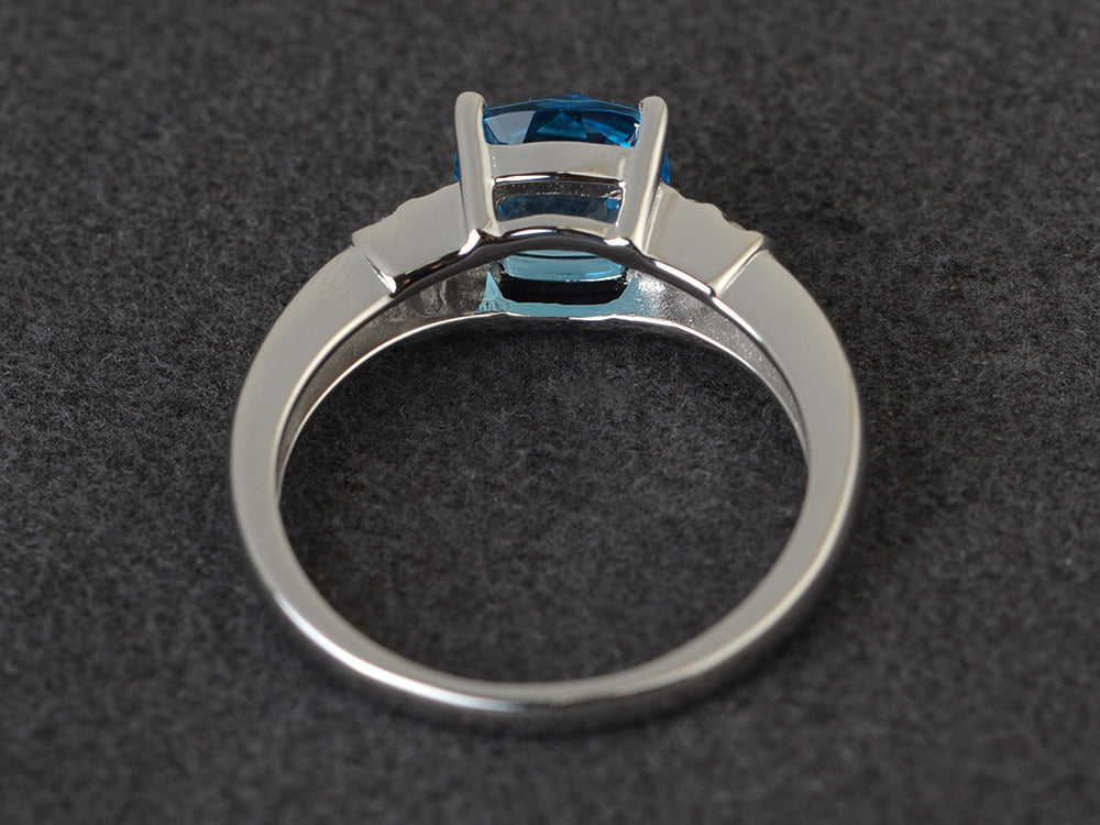 Cushion Cut Swiss Blue Topaz Wedding Ring Silver - LUO Jewelry
