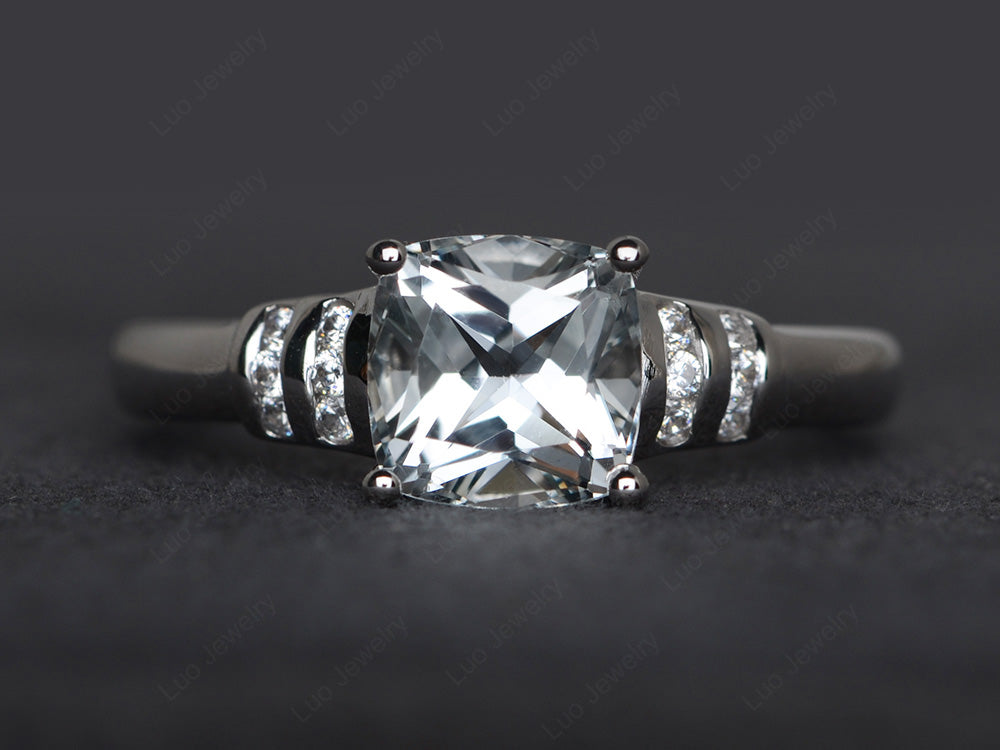 Cushion Cut White Topaz Wedding Ring Silver - LUO Jewelry